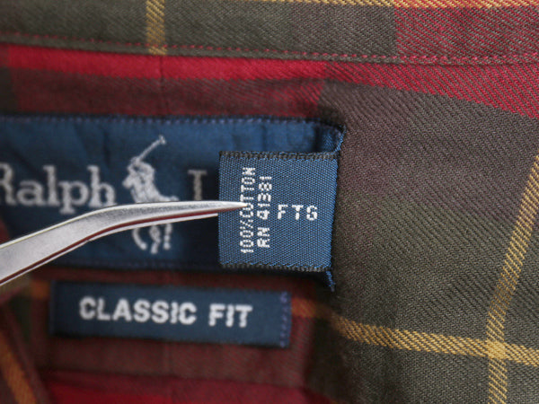 00s ラルフローレン チェック 長袖 ボタンダウン シャツ メンズ L オールド ポロ CLASSIC FIT コットン ワンポイント ポニー マルチカラー