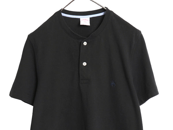 ブルックスブラザーズ ヘンリーネック 鹿の子 半袖 Tシャツ メンズ M 小さめ S 程 古着 ポロシャツ 素材 ワンポイント カットソー ブラック