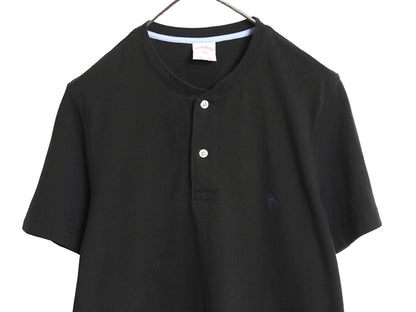 ブルックスブラザーズ ヘンリーネック 鹿の子 半袖 Tシャツ メンズ M 小さめ S 程 古着 ポロシャツ 素材 ワンポイント カットソー ブラック