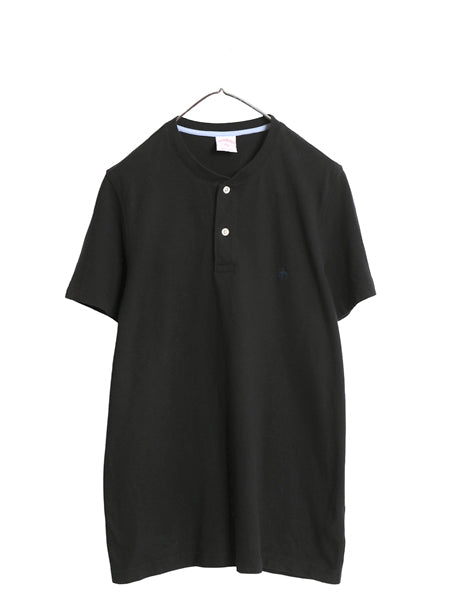 ブルックスブラザーズ ヘンリーネック 鹿の子 半袖 Tシャツ メンズ M 小さめ S 程 古着 ポロシャツ 素材 ワンポイント カットソー ブラック