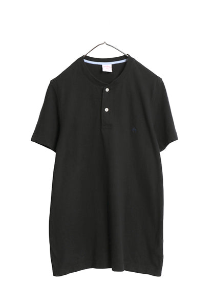ブルックスブラザーズ ヘンリーネック 鹿の子 半袖 Tシャツ メンズ M 小さめ S 程 古着 ポロシャツ 素材 ワンポイント カットソー ブラック