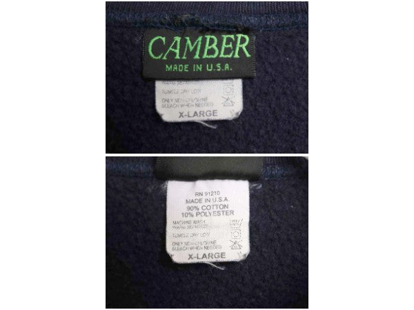 90s USA製 キャンバー ロゴ刺繍 スウェット メンズ XL / オールド トレーナー 裏起毛 ヘビーウェイト ワンポイント 大きいサイズ ネイビー