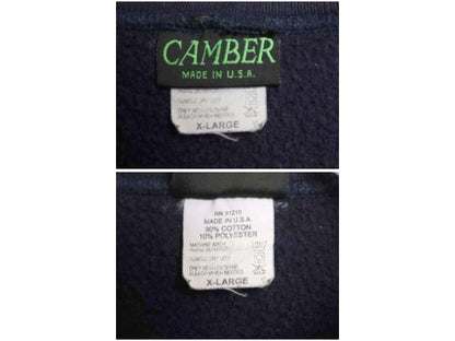 90s USA製 キャンバー ロゴ刺繍 スウェット メンズ XL / オールド トレーナー 裏起毛 ヘビーウェイト ワンポイント 大きいサイズ ネイビー