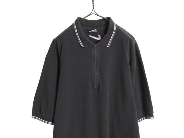 90s ☆ ナイキ ハーフジップ ポロシャツ メンズ XL オールド Y2K ストリート ヒップホップ スウォッシュ 黒 大きいサイズ ビッグシルエット