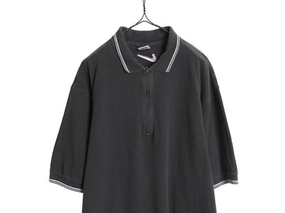 90s ☆ ナイキ ハーフジップ ポロシャツ メンズ XL オールド Y2K ストリート ヒップホップ スウォッシュ 黒 大きいサイズ ビッグシルエット