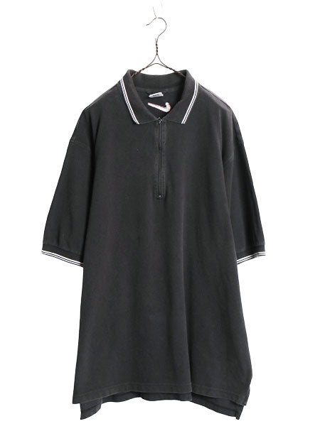 90s ☆ ナイキ ハーフジップ ポロシャツ メンズ XL オールド Y2K ストリート ヒップホップ スウォッシュ 黒 大きいサイズ ビッグシルエット