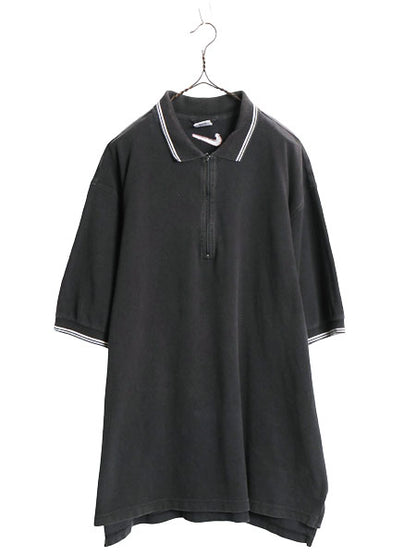 90s ☆ ナイキ ハーフジップ ポロシャツ メンズ XL オールド Y2K ストリート ヒップホップ スウォッシュ 黒 大きいサイズ ビッグシルエット