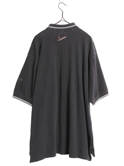 90s ☆ ナイキ ハーフジップ ポロシャツ メンズ XL オールド Y2K ストリート ヒップホップ スウォッシュ 黒 大きいサイズ ビッグシルエット
