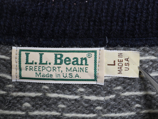80s USA製 エルエルビーン ノルディック ニット カーディガン レディース L ヴィンテージ ウール セーター 羽織り 前開き バーズアイ 総柄