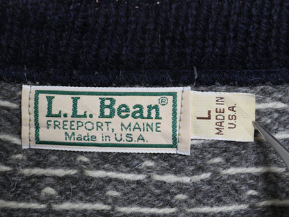 80s USA製 エルエルビーン ノルディック ニット カーディガン レディース L ヴィンテージ ウール セーター 羽織り 前開き バーズアイ 総柄