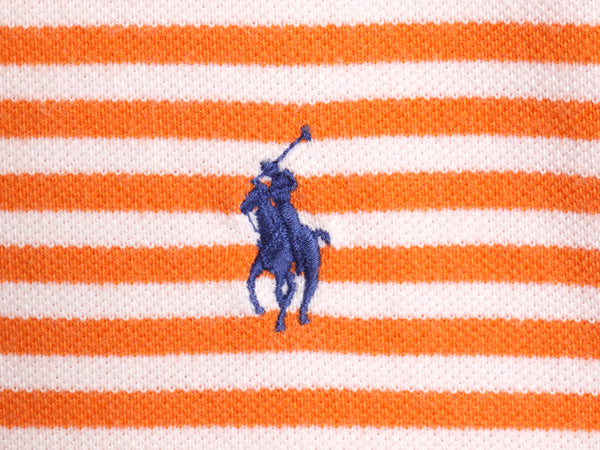 00s ポロ ラルフローレン ボーダー 鹿の子 半袖 ポロシャツ メンズ L / オールド CUSTOM FIT ワンポイント ポニー 刺繍 オレンジ ホワイト