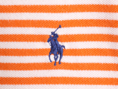 00s ポロ ラルフローレン ボーダー 鹿の子 半袖 ポロシャツ メンズ L / オールド CUSTOM FIT ワンポイント ポニー 刺繍 オレンジ ホワイト