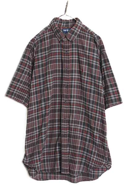 90s ラルフローレン 半袖 ボタンダウン シャツ メンズ XL 古着 オールド ポロ コットン マドラス チェック 半袖シャツ 大きいサイズ 薄手