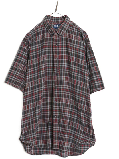 90s ラルフローレン 半袖 ボタンダウン シャツ メンズ XL 古着 オールド ポロ コットン マドラス チェック 半袖シャツ 大きいサイズ 薄手