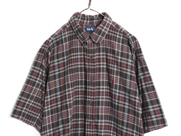 90s ラルフローレン 半袖 ボタンダウン シャツ メンズ XL 古着 オールド ポロ コットン マドラス チェック 半袖シャツ 大きいサイズ 薄手