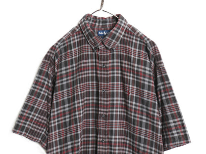 90s ラルフローレン 半袖 ボタンダウン シャツ メンズ XL 古着 オールド ポロ コットン マドラス チェック 半袖シャツ 大きいサイズ 薄手