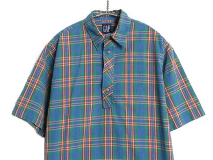 90s オールド ギャップ チェック 半袖 シャツ キッズ XL メンズ S レディース M 程 古着 旧タグ コットン マドラス プルオーバー ボックス