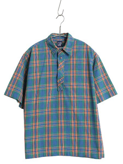 90s オールド ギャップ チェック 半袖 シャツ キッズ XL メンズ S レディース M 程 古着 旧タグ コットン マドラス プルオーバー ボックス