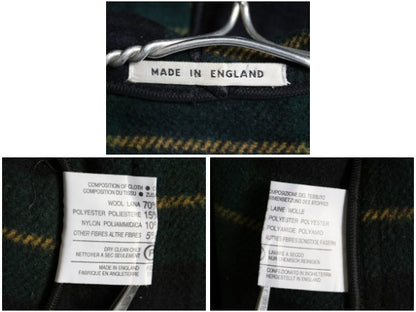 イギリス製 バーバリー ロンドン ダッフル コート レディース S ハーフコート ロング メルトン ウール ブラックウォッチ チェック ライナー