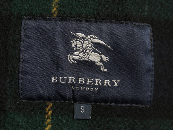 イギリス製 バーバリー ロンドン ダッフル コート レディース S ハーフコート ロング メルトン ウール ブラックウォッチ チェック ライナー