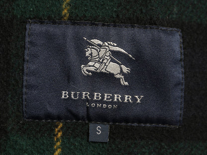 イギリス製 バーバリー ロンドン ダッフル コート レディース S ハーフコート ロング メルトン ウール ブラックウォッチ チェック ライナー