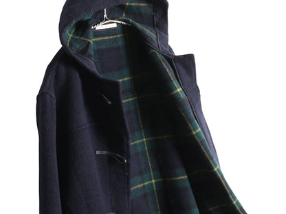 イギリス製 バーバリー ロンドン ダッフル コート レディース S ハーフコート ロング メルトン ウール ブラックウォッチ チェック ライナー