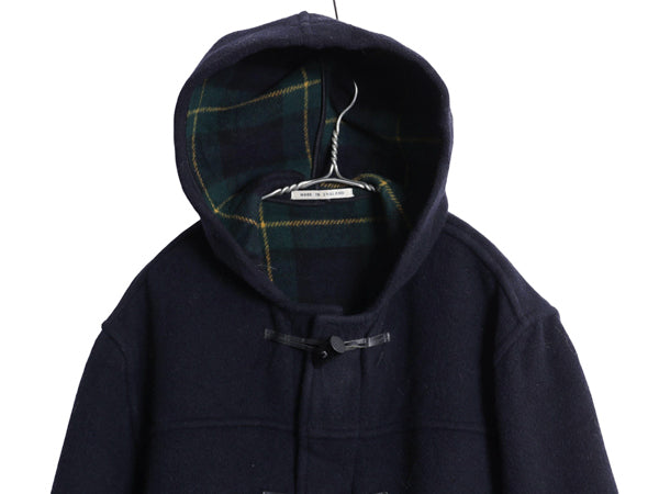 イギリス製 バーバリー ロンドン ダッフル コート レディース S ハーフコート ロング メルトン ウール ブラックウォッチ チェック ライナー