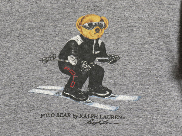ポロベア ポロ ラルフローレン プリント 半袖 Tシャツ メンズ レディース M 小さめ / キャラクター スキー カットソー シングルステッチ 灰