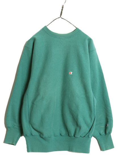 90s USA製 ★ チャンピオン リバースウィーブ スウェット メンズ XL / オールド トレーナー ワンポイント 目付き 大きいサイズ 裏起毛 緑
