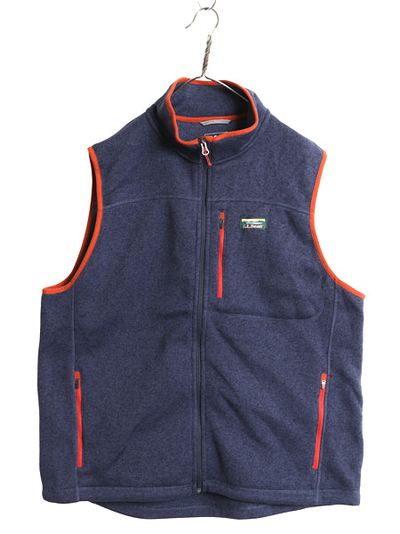 エルエルビーン セーター フリース ベスト メンズ XL 古着 アウトドア 重ね着 前開き フルジップ ハイネック ワンポイント 大きいサイズ 紺