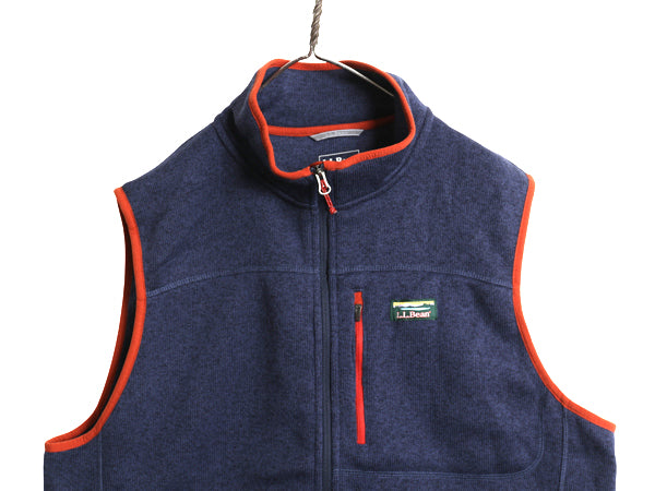 エルエルビーン セーター フリース ベスト メンズ XL 古着 アウトドア 重ね着 前開き フルジップ ハイネック ワンポイント 大きいサイズ 紺