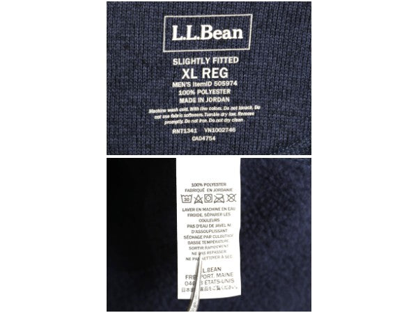 エルエルビーン セーター フリース ベスト メンズ XL 古着 アウトドア 重ね着 前開き フルジップ ハイネック ワンポイント 大きいサイズ 紺