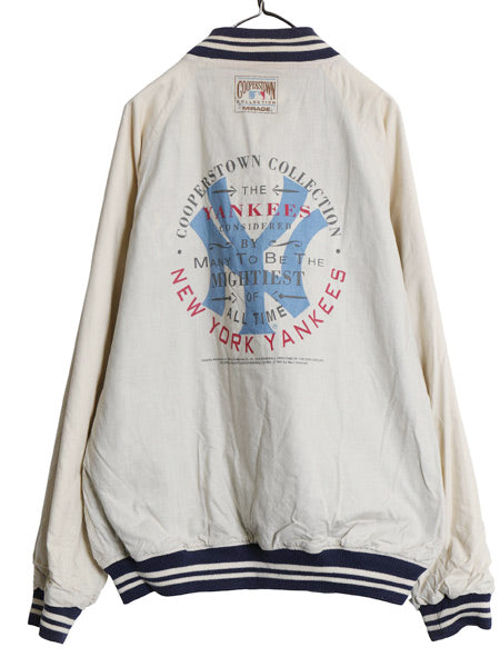 90s ヤンキース リバーシブル スタジャン メンズ XXL / オールド MLB オフィシャル ミラージュ ラミー コットン ベースボール 大きいサイズ
