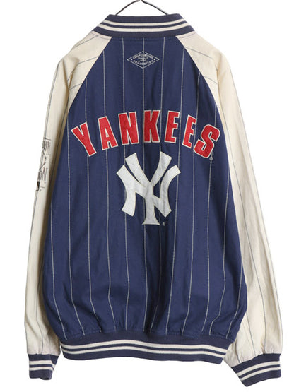90s ヤンキース リバーシブル スタジャン メンズ XXL / オールド MLB オフィシャル ミラージュ ラミー コットン ベースボール 大きいサイズ