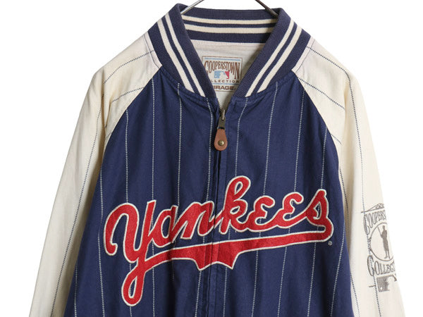 90s ヤンキース リバーシブル スタジャン メンズ XXL / オールド MLB オフィシャル ミラージュ ラミー コットン ベースボール 大きいサイズ