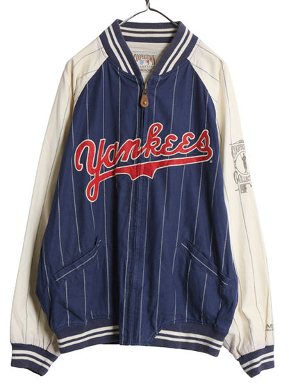 90s ヤンキース リバーシブル スタジャン メンズ XXL / オールド MLB オフィシャル ミラージュ ラミー コットン ベースボール 大きいサイズ