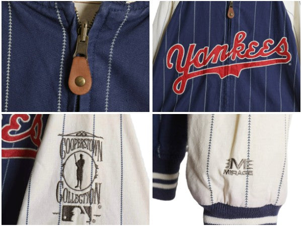 90s ヤンキース リバーシブル スタジャン メンズ XXL / オールド MLB オフィシャル ミラージュ ラミー コットン ベースボール 大きいサイズ