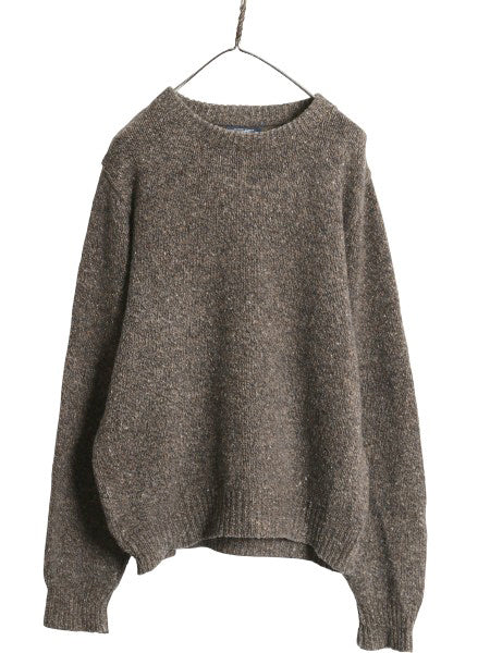 90s USA製 ランズエンド ニット セーター メンズ M 古着 オールド ウール ミドルゲージ クルーネック 無地 プルオーバー シンプル ゆったり