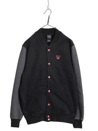 ナイキ スウェット スタジャン メンズ M / ヘビーウェイト トレーナー ジャケット ブルゾン ジャンパー スウッシュ 裏起毛 ツートン 黒 灰