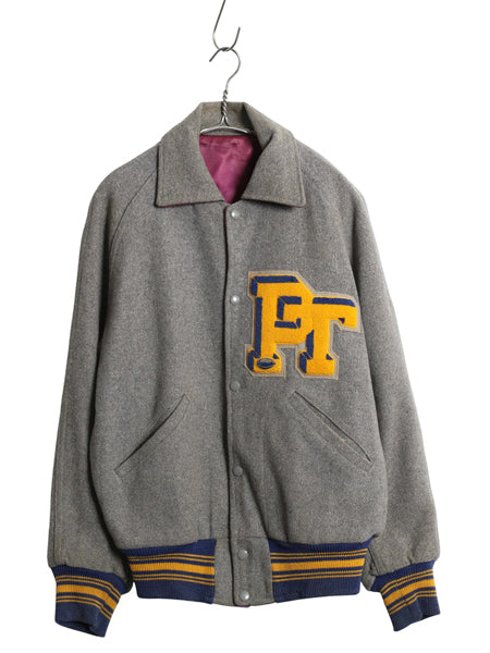 60s ★ HOLT'S 襟付き ウール スタジャン メンズ M 程/ ヴィンテージ サガラ ワッペン 襟付き アワード ジャケット ブルゾン リバーシブル