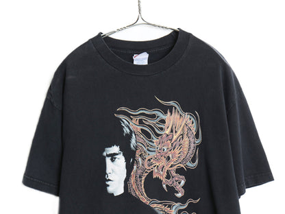 00s ★ ブルースリー イラスト プリント Tシャツ メンズ L / 古着 オールド オフィシャル ムービー 映画 俳優 ドラゴン グラフィック 黒