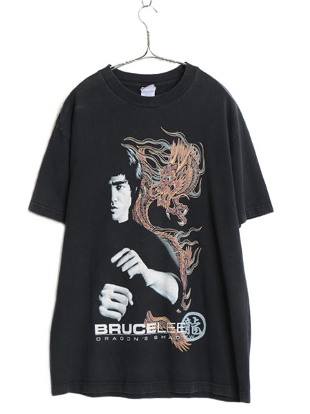 00s ★ ブルースリー イラスト プリント Tシャツ メンズ L / 古着 オールド オフィシャル ムービー 映画 俳優 ドラゴン グラフィック 黒