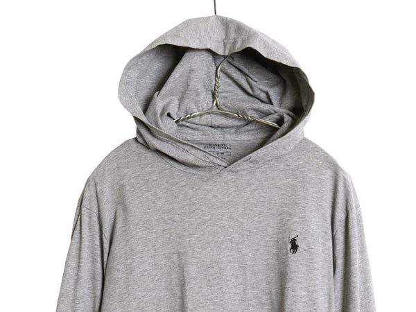 ポロ ラルフローレン フード付き 長袖 Tシャツ メンズ L / コットン ロンT フード パーカー プルオーバー ワンポイント ポニー 無地 グレー