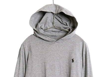 ポロ ラルフローレン フード付き 長袖 Tシャツ メンズ L / コットン ロンT フード パーカー プルオーバー ワンポイント ポニー 無地 グレー