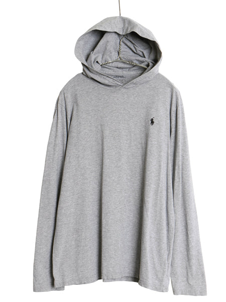 ポロ ラルフローレン フード付き 長袖 Tシャツ メンズ L / コットン ロンT フード パーカー プルオーバー ワンポイント ポニー 無地 グレー