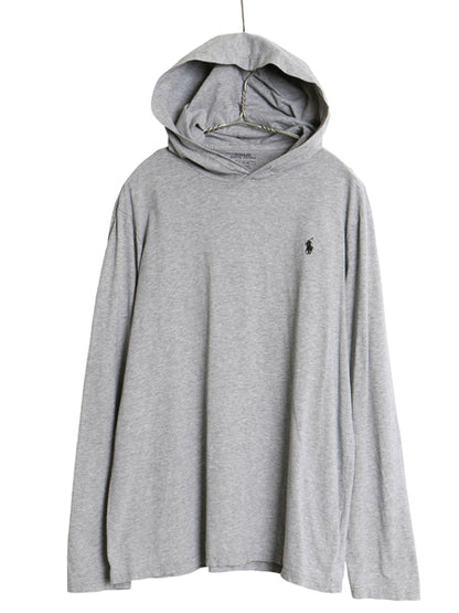 ポロ ラルフローレン フード付き 長袖 Tシャツ メンズ L / コットン ロンT フード パーカー プルオーバー ワンポイント ポニー 無地 グレー