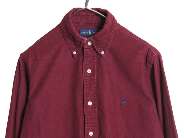 ポロ ラルフローレン 細畝 コーデュロイ 長袖 ボタンダウン シャツ メンズ S / 古着 CLASSIC FIT コットン ワンポイント ポニー 刺繍 無地
