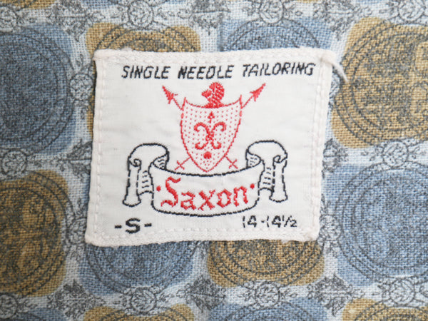 60s SAXON コットン 総柄 デザイン 長袖 シャツ メンズ S / ヴィンテージ グランジ ボックス タイプ ポケット付き 幾何学模様 マルチカラー