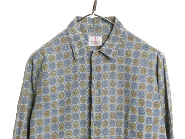 60s SAXON コットン 総柄 デザイン 長袖 シャツ メンズ S / ヴィンテージ グランジ ボックス タイプ ポケット付き 幾何学模様 マルチカラー