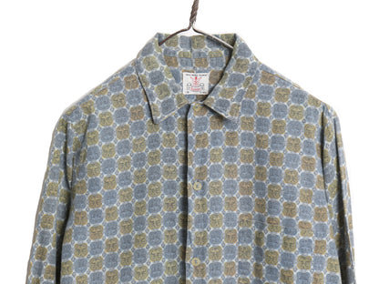 60s SAXON コットン 総柄 デザイン 長袖 シャツ メンズ S / ヴィンテージ グランジ ボックス タイプ ポケット付き 幾何学模様 マルチカラー
